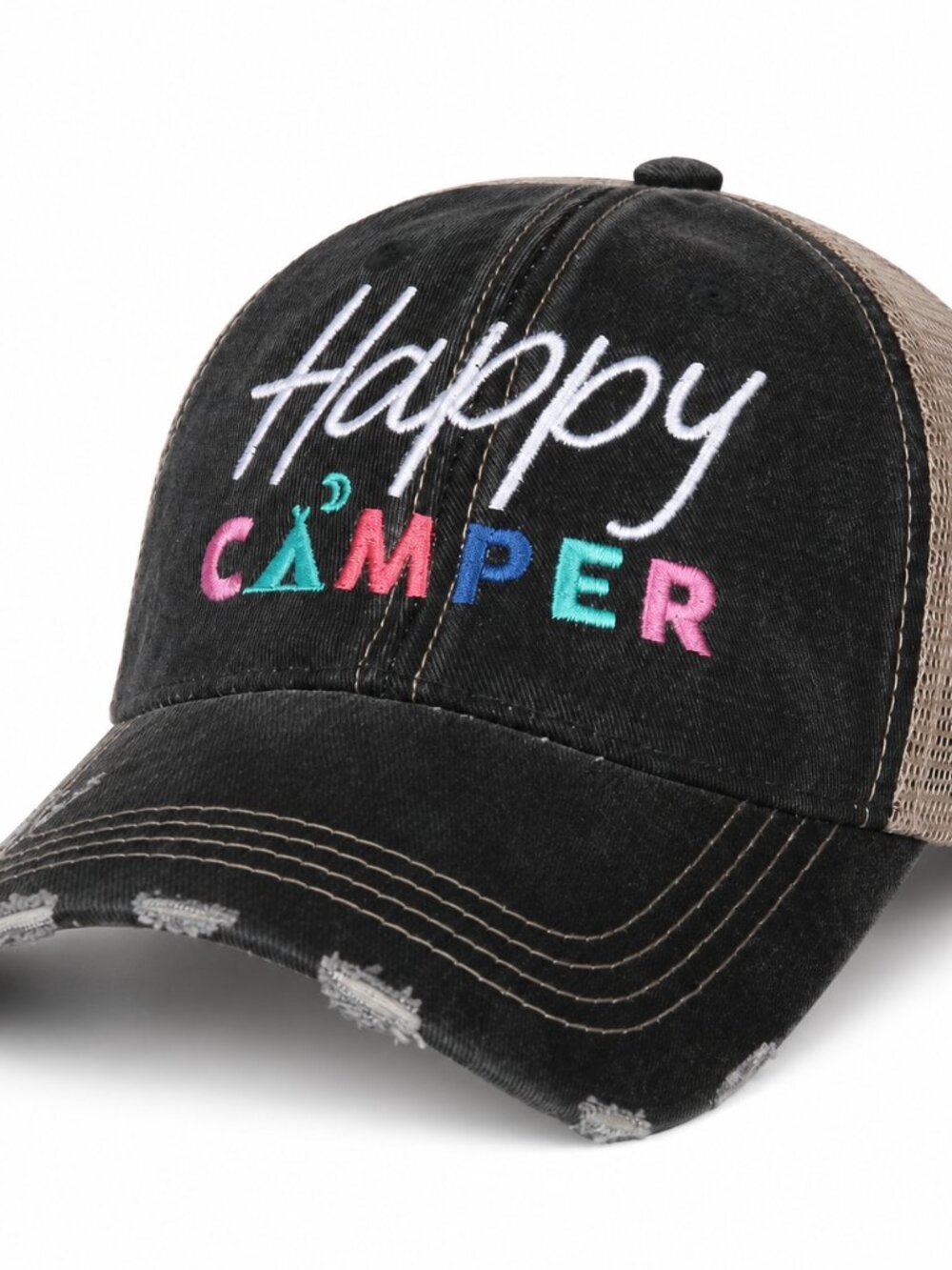 Happy Camper Distressed Trucker Hat Adjustable - Picture 3 of 3